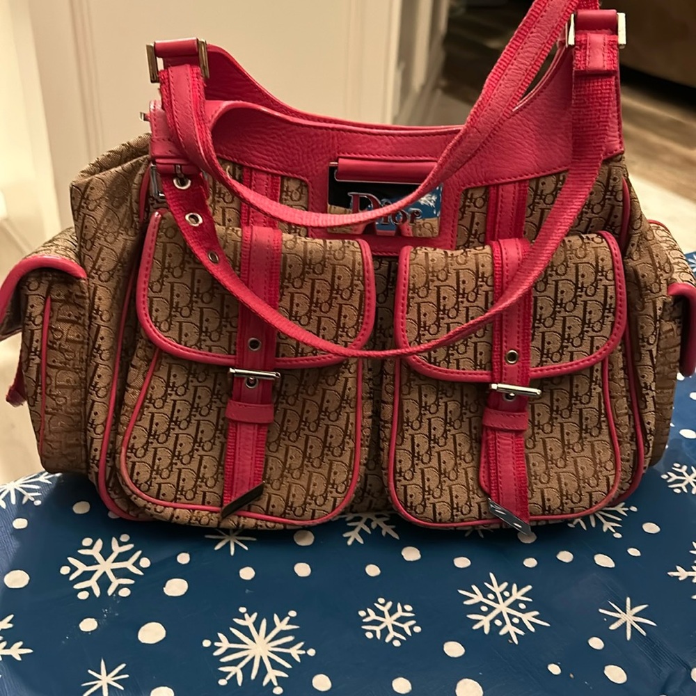 Christian Dior pink and brown hobo bag